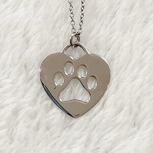 Sterling Silver Heart Paw Print Pendant Necklace 18” ATI Italy 925 Thailand